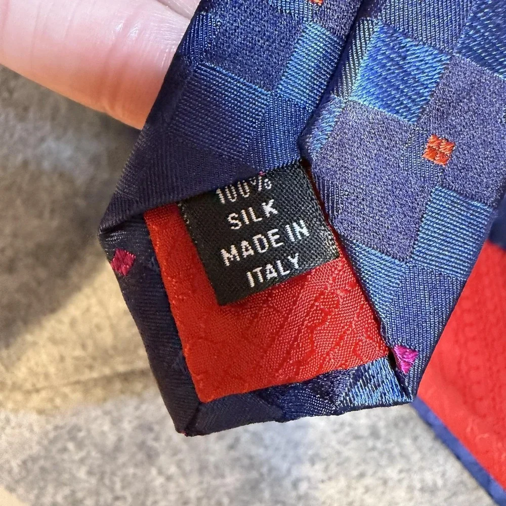 Christian Lacroix Tie Mens One Size Blue Geometric Silk Made Italy Necktie